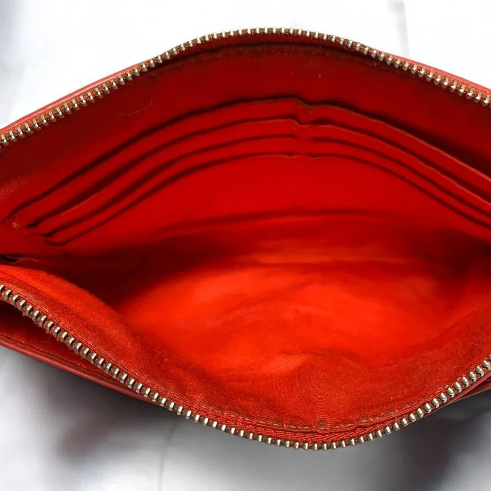 Coach Leather Pop Pouch Red Orange Pebbled Leather Convertible Strap F52598